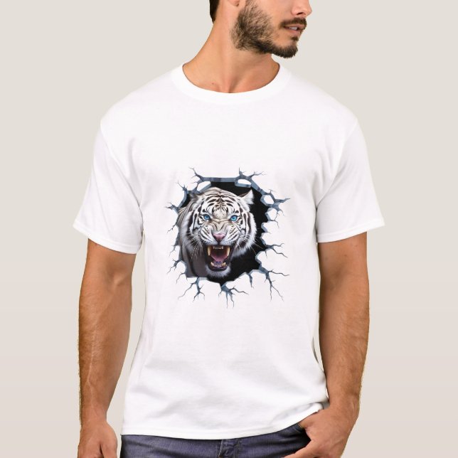 Kraftfull Ilsken Vit Lejon Stark Lyx T-Shirt  (Framsida)