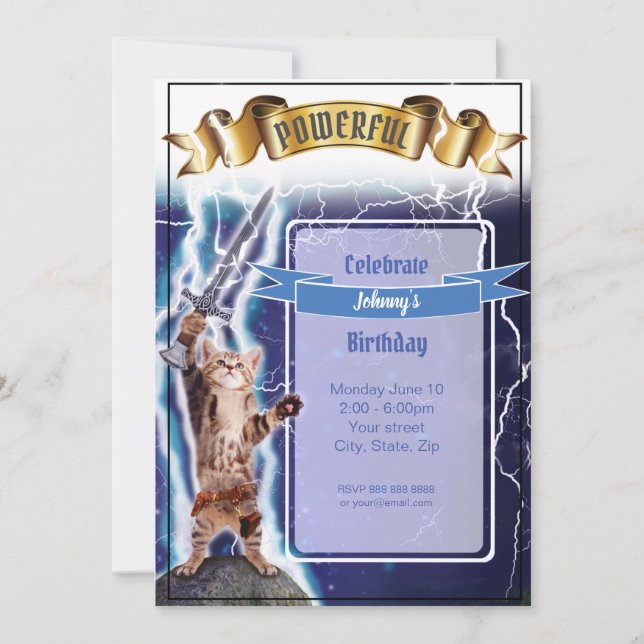 Kraftfull kattinbjudan inbjudningar (Framsida)