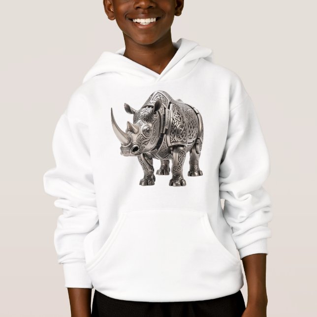 Kraftfull keltisk silver noshörning med invecklad  t shirt (Framsida)
