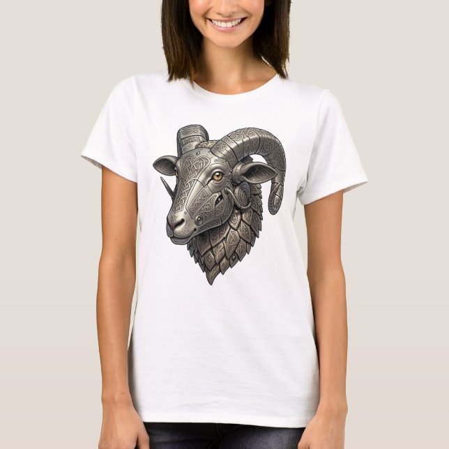 Kraftfull keltisk silver vädurhuvud med knutmönste t shirt (Framsida)