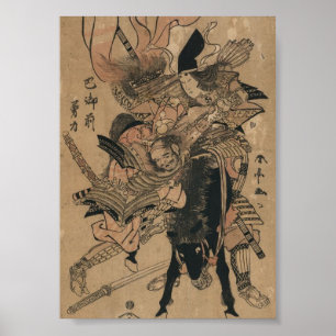 Kraftfull kvinnlig samurai Defätande man Samurai Poster
