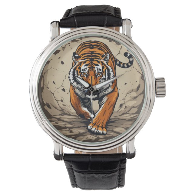 Kraftfull laddande tiger armbandsur (Framsida)