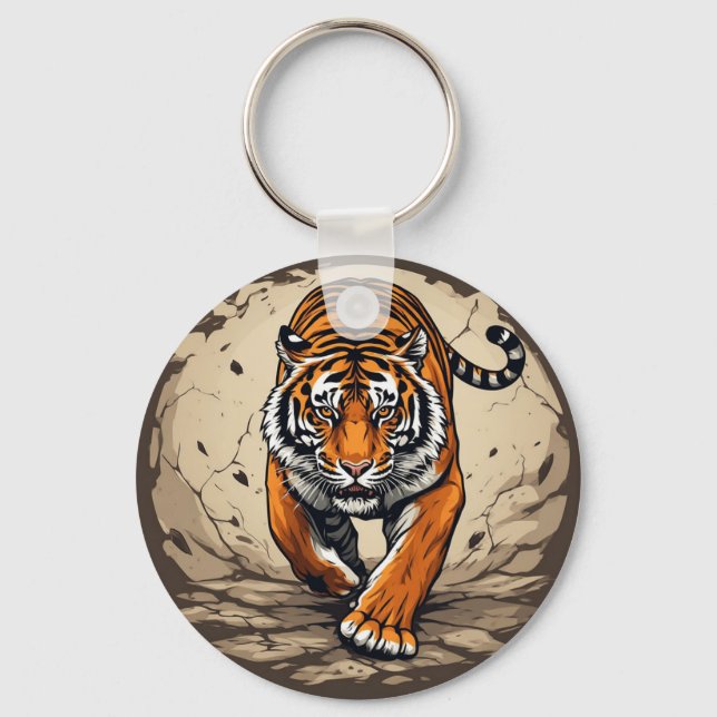 Kraftfull laddande tiger nyckelring (Framsida)