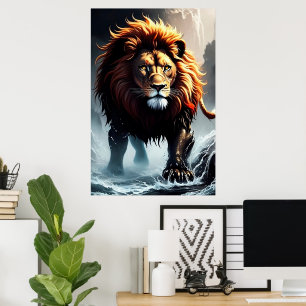 Kraftfull Lejon övergång över Vatten Poster
