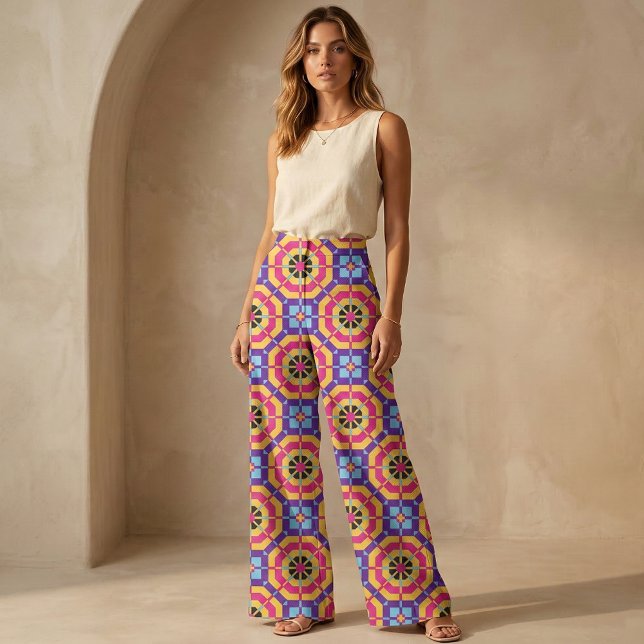 Kraftfull Ljusfärgad Retro Geometrisk Kakel Mönste Tyg (Skapare uppladdad)