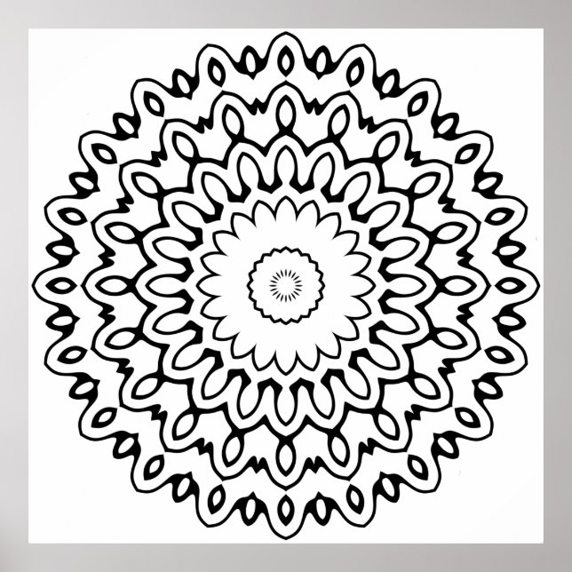 Kraftfull Mandala med krusande kronblad och utstrå Poster (Framsidan)