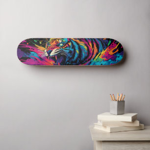 Kraftfull nylonfärgad tigerdesign mini skateboard bräda 18,5 cm
