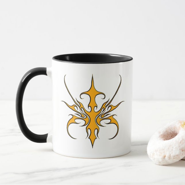 Kraftfull orange tribal linjearbetad illustration mugg (Med munk)