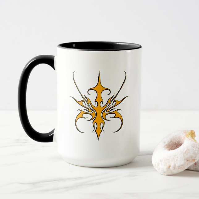 Kraftfull orange tribal linjearbetad illustration mugg (Med munk)