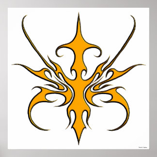 Kraftfull orange tribal linjearbetad illustration poster