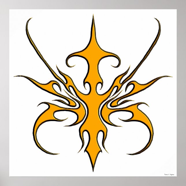 Kraftfull orange tribal linjearbetad illustration poster (Framsidan)