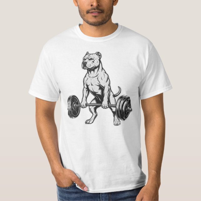 Kraftfull Pit Bull som Lyfter Vikter T Shirt (Framsida)