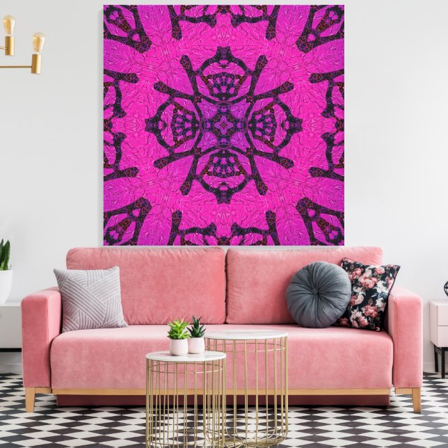Kraftfull rosa och lila geometrisk mönster canvastryck (Insitu (Vardagsrum))