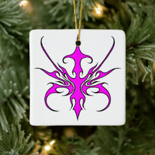 Kraftfull rosa och svart tribal linje konst illust julgransprydnad keramik