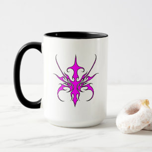 Kraftfull rosa och svart tribal linje konst illust mugg