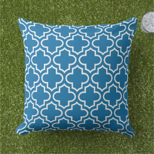Kraftfull Royal blå vit Quatrefoil Fackverk Kudde