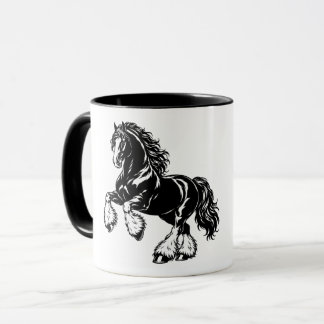 Kraftfull Shire-häst Svart och vit illustration Mugg