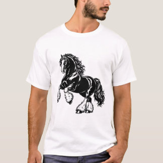 Kraftfull Shire-häst Svart och vit illustration T Shirt