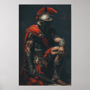 Kraftfull Spartan Warrior Kneeling-Poster Poster