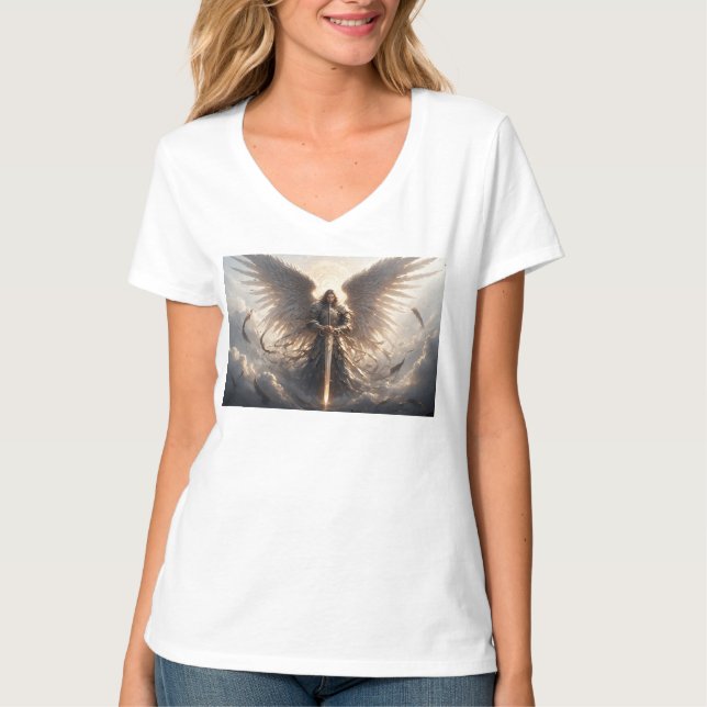 Kraftfull St Michael Archangel Women V Nacke Tee (Framsida)