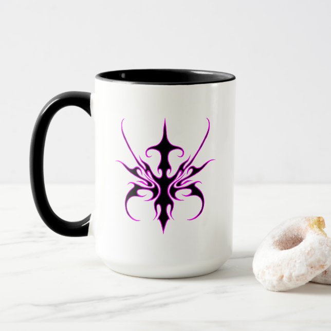 Kraftfull svart och rosa tribal linje konst illust mugg (Med munk)
