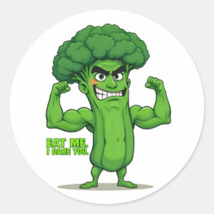 Kraftfull Veggies Klubb-Flexing Broccoli Funny Tec Runt Klistermärke