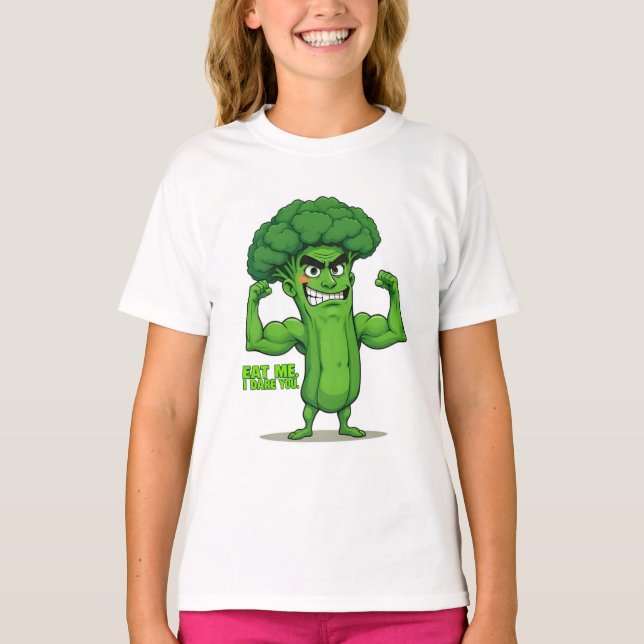 Kraftfull Veggies Klubb-Flexing Broccoli Funny Tec T Shirt (Framsida)
