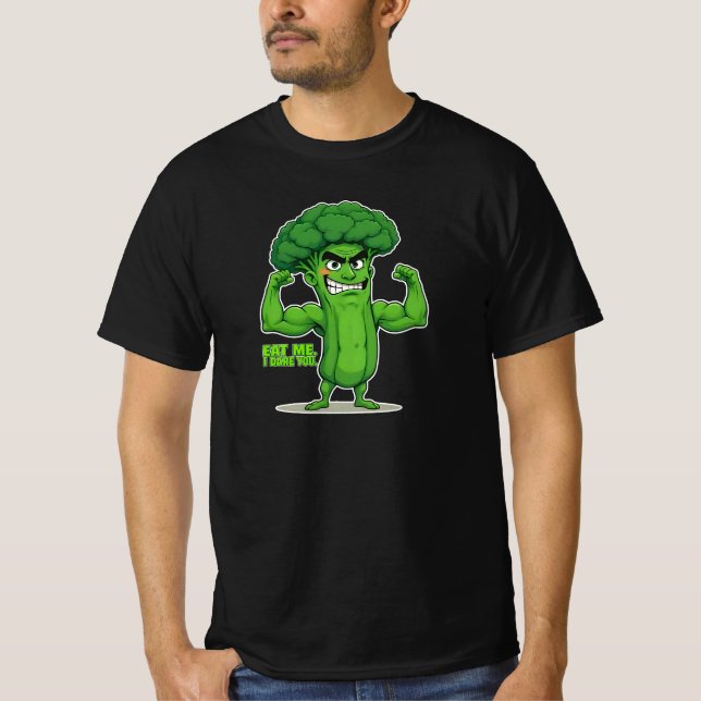 Kraftfull Veggies Klubb-Flexing Broccoli Funny Tec T Shirt (Framsida)