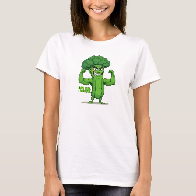Kraftfull Veggies Klubb-Flexing Broccoli Funny Tec T Shirt (Framsida)