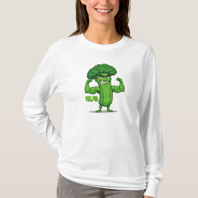 Kraftfull Veggies Klubb-Flexing Broccoli Funny Tec T Shirt (Framsida)