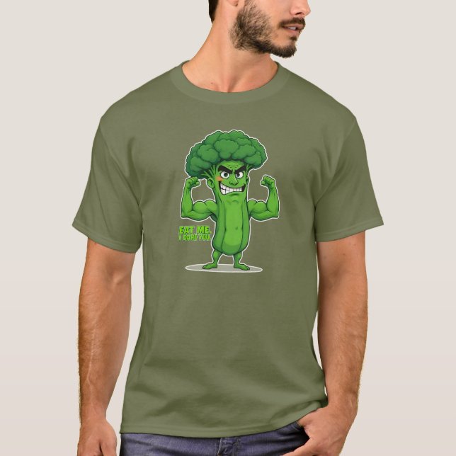 Kraftfull Veggies Klubb-Flexing Broccoli Funny Tec T Shirt (Framsida)