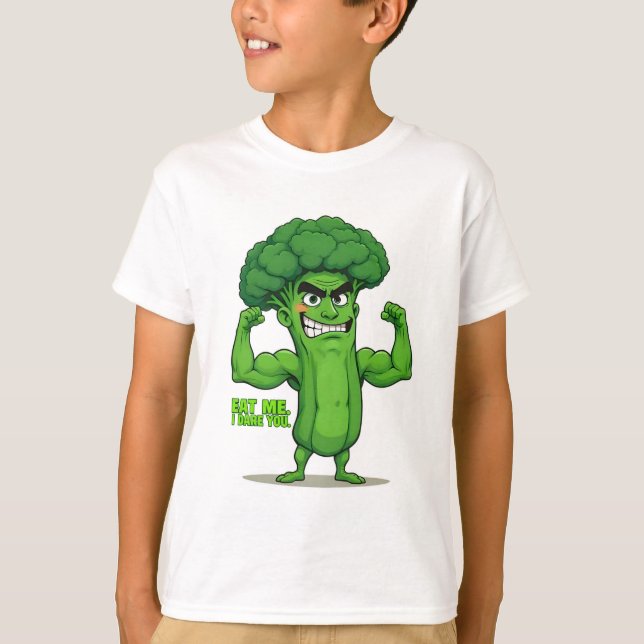 Kraftfull Veggies Klubb-Flexing Broccoli Funny Tec T Shirt (Framsida)