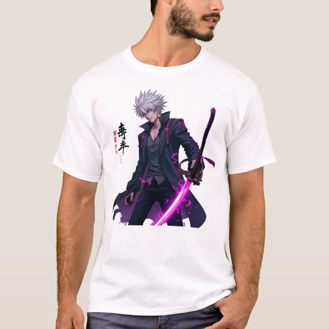 Kraftfull, vit-hårig animeringslöpare med ljusande t shirt (Framsida)