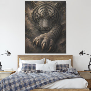 Kraftfull vit tiger guld energidesign canvastryck