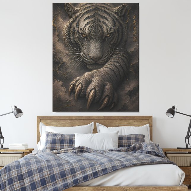 Kraftfull vit tiger guld energidesign canvastryck (Insitu (sovrum))