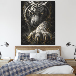 Kraftfull vit tiger guld energidesign canvastryck