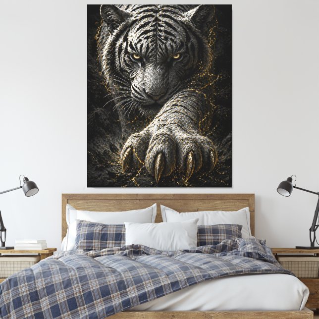 Kraftfull vit tiger guld energidesign canvastryck (Insitu (sovrum))
