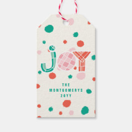 Kraftfulla geometriska glädjeprickar moderna färgg presentetikett