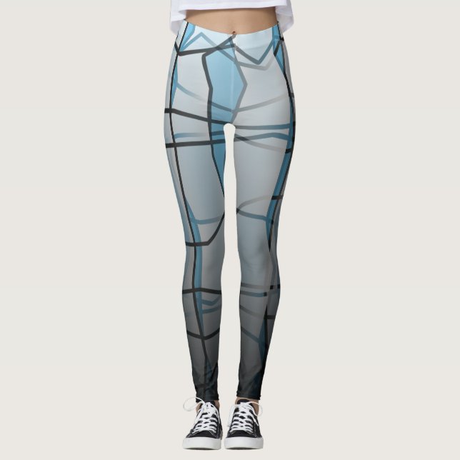 Kraftfulla Grått-Geometriska effektbindningar Leggings (Framsida)