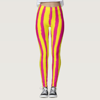 Kraftfulla Rosa- och Gult-Lodräna strimlade skinn Leggings