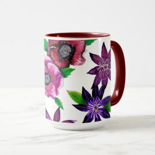 Kraftig Anemon & Clematis Akvarell Konst Mugg