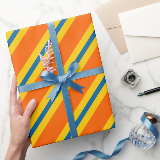 Kraftig blå, orange och gul randmönster presentpapper (Gifting)
