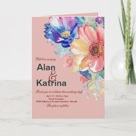 Kraftig Blommig Rodnad Korall Rosa Vikad Bröllop Inbjudan