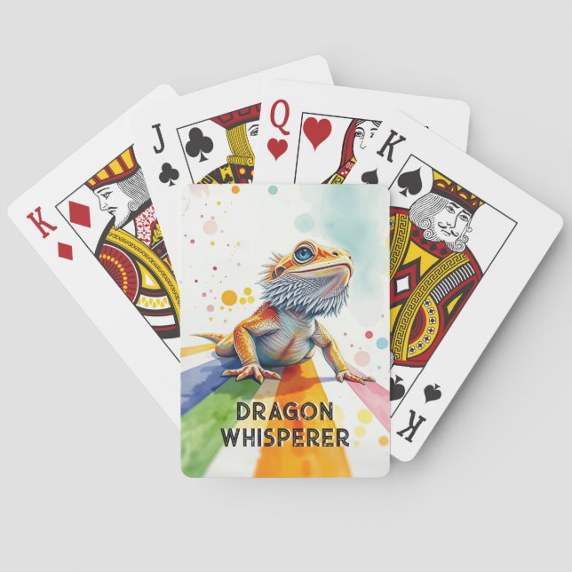 Kraftig, böjd drakkonsfärg med färgstark vattenfär casinokort (Baksidan)