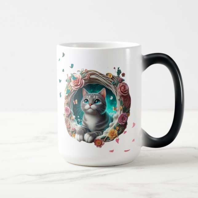 Kraftig färgstark Cute Whimsical 3D Cat Mugg (Höger)
