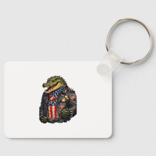 Kraftig Patriotisk Alligator Biker Läderjacka St Nyckelring