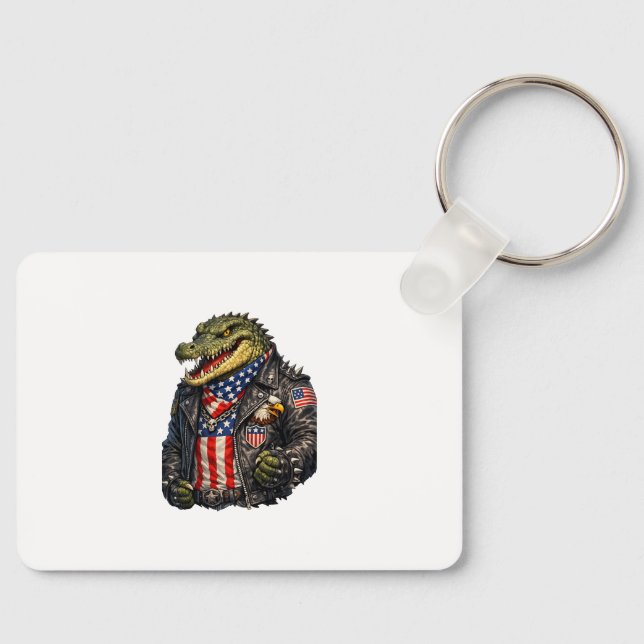 Kraftig Patriotisk Alligator Biker Läderjacka St Nyckelring (Framsida)