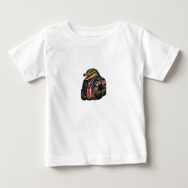 Kraftig Patriotisk Alligator Biker Läderjacka St T Shirt (Framsida)