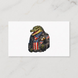 Kraftig Patriotisk Alligator Biker Läderjacka St Visitkort