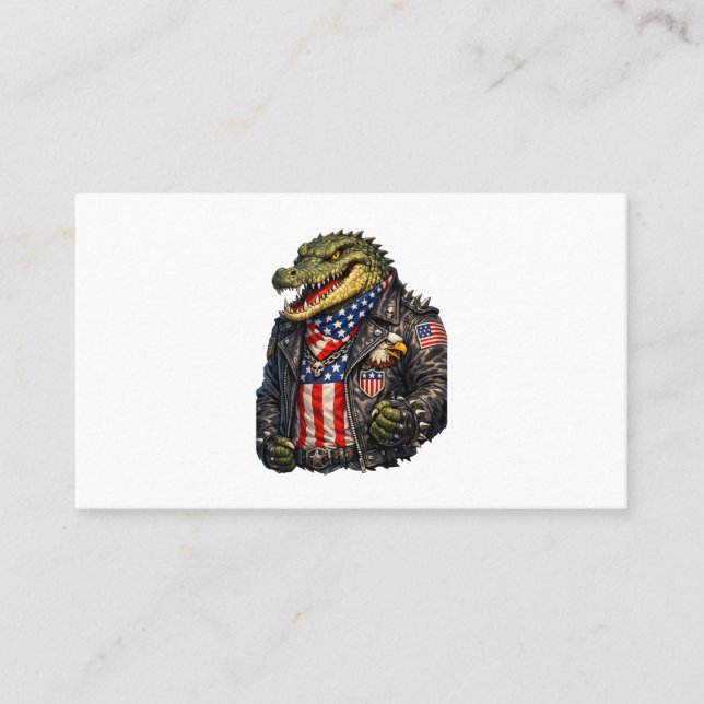 Kraftig Patriotisk Alligator Biker Läderjacka St Visitkort (Framsida)
